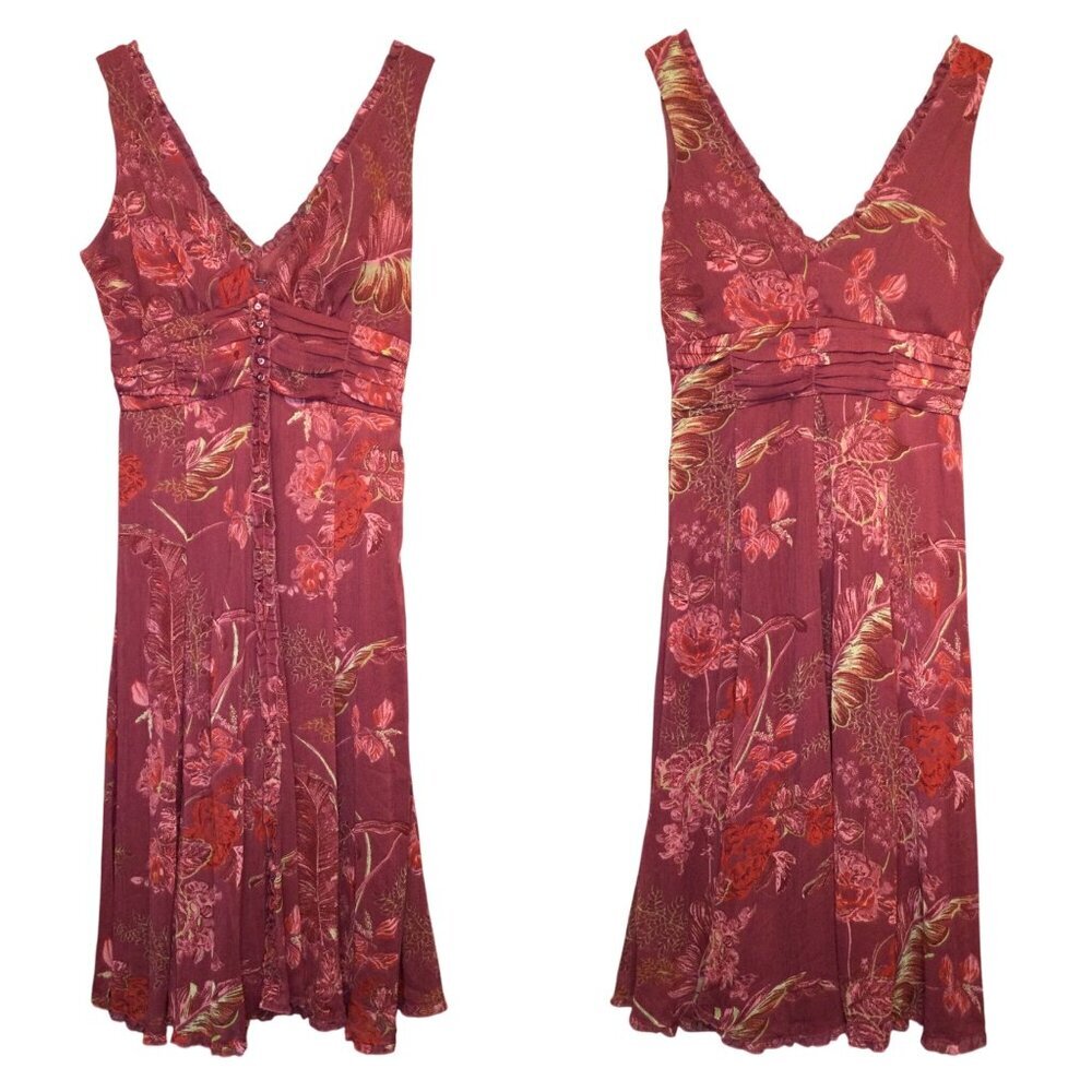 Jonathan Martin Womens Floral V Neck Empire Waist Midi Babydoll Dress Size 6